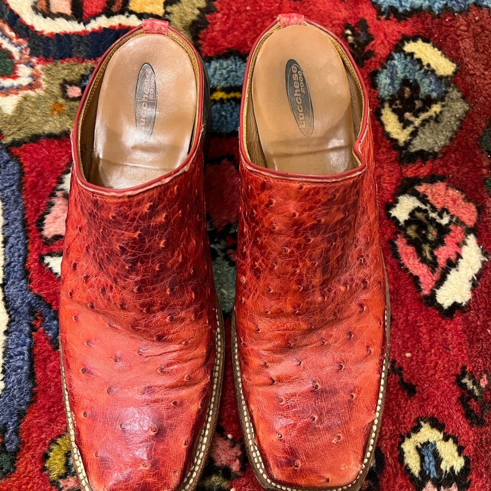 Lucchese Red Ostrich Leather Shoes